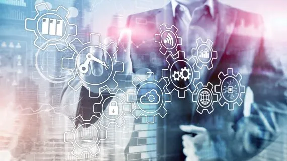 Grafika koncepcyjna przedstawiająca cyfrową transformację i automatyzację procesów